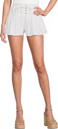 Elan Eyelet Smocked Button Front Shorts In White