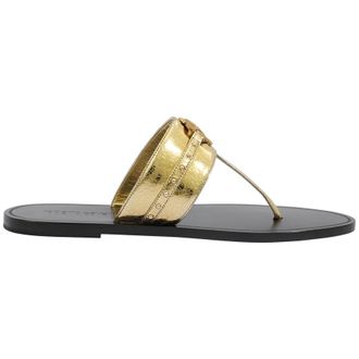 Roberto Cavalli Ladies Metallic Cracked Leather Flat Sandals, Brand Size 37 ( US Size 7 )