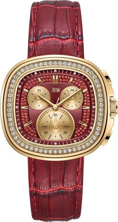 JBW Coast Chronograph Leather Strap Watch, 22mm x 42mm in Gold/maroon at Nordstrom