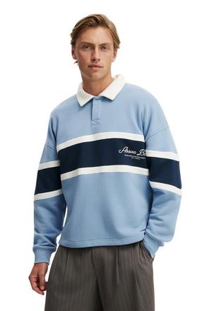Cotton On Mens Cropped Fit Graphic Fleece Polo in Riviera Blue Vintage White at Nordstrom, Size Xx-Large