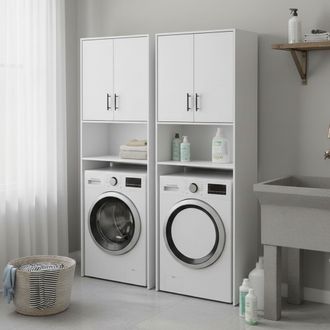 Dmora Set Muebles Para Lavander&iacute;a Delebio, Almacenaje 4 Estantes, 6 Compartimentos, Puerta Batiente, Blanco