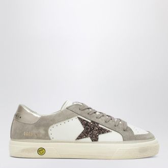 Golden Goose Sneaker May bianca/taupe con stella glitter