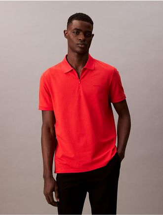 Calvin Klein Mens Tech Pique Zip Polo Shirt - Red - 2XL