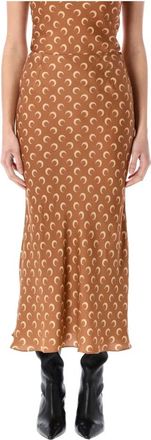 Marine Serre Rokken, Dames, Bruin, M, Satijn, Moon Satin Midi Rok