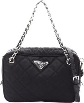 Prada Pre-owned Tessuto Impuntu Nylon Saffiano Leder 2-weg Handtas - Dames - Vintage Schoudertas - Zwart - ONE Size - Nylon - Vintage