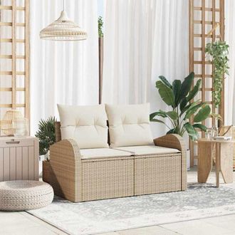 vidaXL Sof&aacute; De Jard&iacute;n Con Coj&iacute;n Beige 124 X 62 X 69cm Rat&aacute;n Sint&eacute;tico Vidaxl