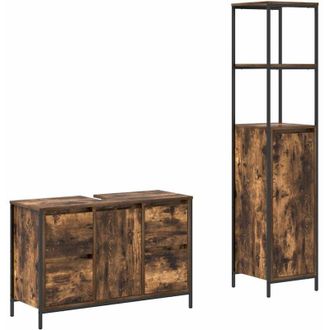 vidaXL Vidaxl - Juego De Muebles De Ba&ntilde;o Con Caj&oacute;n 2 Pcs Roble Ahumado Y Negro
