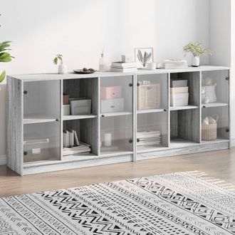 Berkfield Home Bookcase with Doors Grey Sonoma 204x37x75 cm Engineered Wood | Size: 204 x 37 x 75 cm