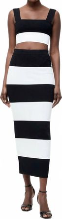 French Connection Bodycon Knit Top In Black/ Summer White Stripe