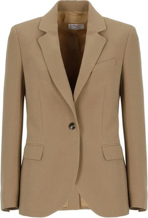 Alberto Biani Enkelrijige blazer - Dames - Blazers - Beige - M - Leer - Jassen