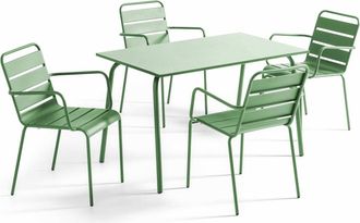 Oviala Mesa de jard&iacute;n y 4 sillas de metal verde cactus