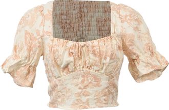 Reformation Delevan Puffed Sleeve Crop Top in Peach Linen