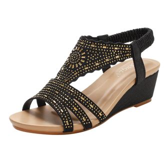 Generic Ladies Bohemian Beach Sandals with Elastic Band for Women Casual Comfort Walking Footwear (Black, 4.5)