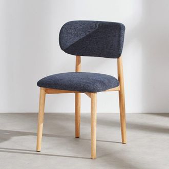 Maisons du monde Silla de tela azul y madera de roble