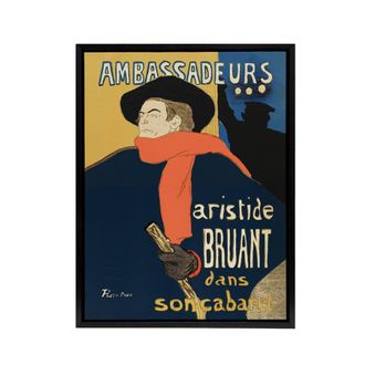 Artery8 Ambassadeurs Aristide Bruant Framed Canvas Wall Art Print Lautrec in Blue | Size: W24 x H32