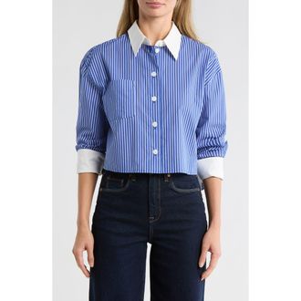 Area Stars Anitra Stripe Crop Button-Up Shirt in Blue at Nordstrom Rack, Size X-Large