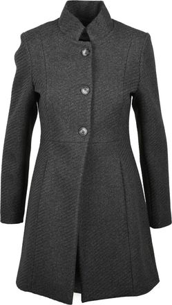 La Kore Dark Grey Structured High Collar Wool-Blend Coat