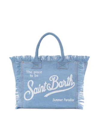 MC2 Saint Barth Light Blue Denim Tote Bag with Fringed Edges