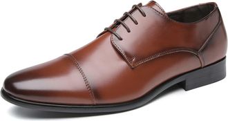 Generic Oxford Dress Shoes for Men Lace Up Cap Toe Black Round Burnished Toe Vegan Leather Low Top Resistant Non Slip Anti-Slip Classic(Brown,8.5 UK)