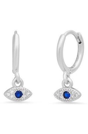 HMY Jewelry 18K White Gold Plated Evil Eye Drop Huggie Hoop Earrings in Metallic at Nordstrom Rack