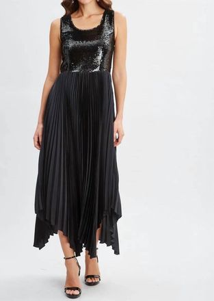 Elie Tahari Sequin Bodice Pleated Dress In Noir