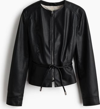H&M Gecoatete Jacke mit Peplum - Schwarz