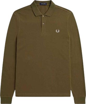 Fred Perry Mens Unisex Adult Plain Long-Sleeved Polo Shirt (Khaki Green) Cotton - Size Medium
