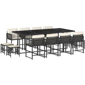 vidaXL Set Comedor De Jard&iacute;n Con Cojines 13 Pzas Rat&aacute;n Sint&eacute;tico Negro Vidaxl