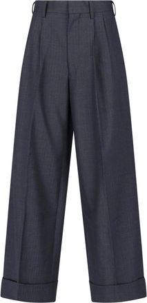 Junya Watanabe Tailored Wide-Leg Trousers in Subtle Pinstripe Grey Wool