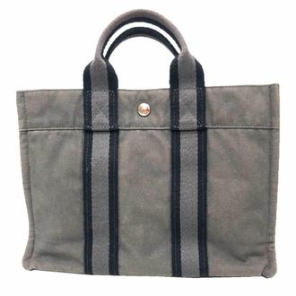 Herm&egrave;s Fourre Tout Gray Canvas Tote Bag (Pre-Owned)