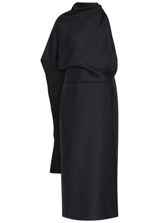 R&oacute;he Draped Woven Midi Dress - Black - 38 (UK10 / S)
