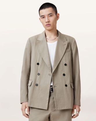 AllSaints Mens Cotton Newton Double Breasted Relaxed Blazer, Size: 38