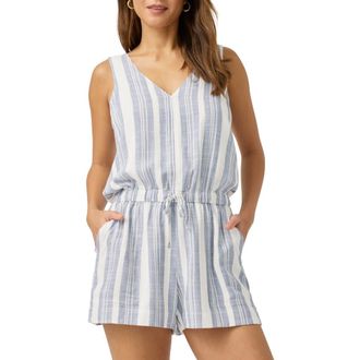 Splendid Raegan Stripe Sleeveless Romper in White/Seaport at Nordstrom, Size Small