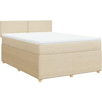 vidaXL Cama Box Spring Con Colch&oacute;n Tela Color Crema 140x200 Cm Vidaxl