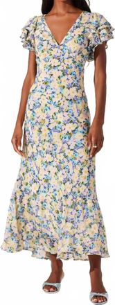 Astr Celestine Midi Dress In Blue Yellow Ditsy