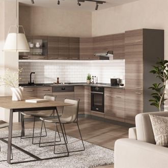 Vicco Cocina Esquinera R-line, Gris Noble/antracita, 227 X 287 Cm, Et Roble