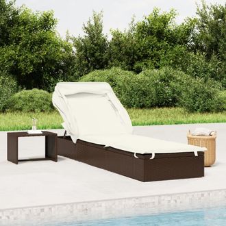 vidaXL Vidaxl - Tumbona Con Toldo Plegable Rat&aacute;n Sint&eacute;tico Marr&oacute;n 213x63x97cm