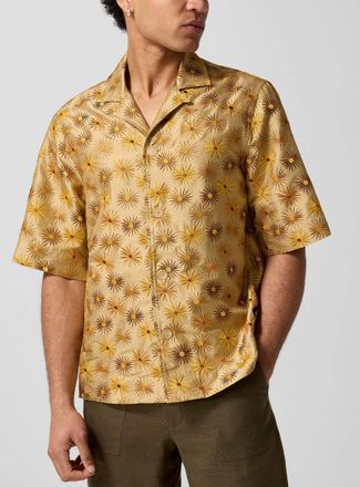 &Eacute;cole de Pens&eacute;e Mens Embroidered suns pure silk cabana shirt