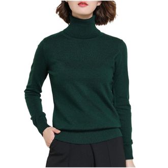 Generic Turtle Neck Jumper for Women Uk Long Sleeve Polo Roll Neck Tops Casual Loose Fit Sweater Ladies Elegant Sweatshirts Soft Thermal Winter Warm Lightweig