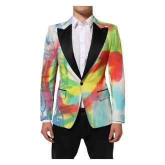 Dolce & Gabbana Multicolor Graffiti Sicilia 1 Button Men Suit Blazer - male - Dolce & Gabbana - Blazers - Multicolor - S - Jackets