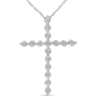 House of Brilliance Silver 1/6 Cttw Diamond Miracle-Set Shared Prong Cross 18 Pendant Necklace in White at Nordstrom