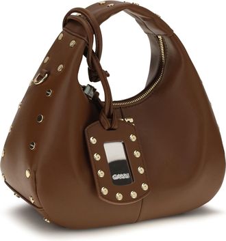 Ganni Studded Lambtouch Hobo Bag - Brown