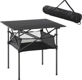 OUTSUNNY Mesa Plegable De Aluminio Para Camping Con Bolsa De Malla, Mesa De Picnic Port&aacute;til Para Camping, Jard&iacute;n, Fiestas, Picnics, Balc&oacute;n, Color Negro, 70 X 7