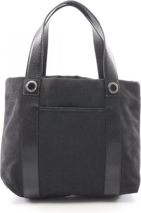 Bulgari Black Canvas Leather Handbag Tote Bag (Pre-Owned)