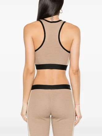 Palm Angels Logo-Tape Cropped Tank Top - Beige