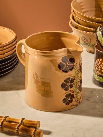 Poterie d'&Eacute;vires Flowers Hand-Painted Ceramic Straight-Edge Medium Jug