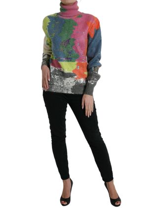 Dolce & Gabbana Womens Mohair Turtleneck Multicolor Nylon Wool
