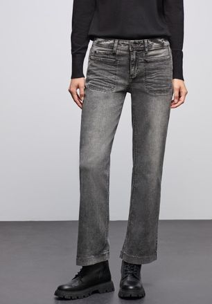 Street One Weite Jeans STREET ONE, Damen, Gr. 27, L&auml;nge 30, mid grau washed, Denim/Jeans, Obermaterial: 63% Baumwolle, 25% Polyester, 10% Viskose, 2% Elasthan, u