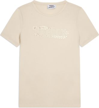 Freddy T-shirt Manica Corta con Decori Floreali e Borchie