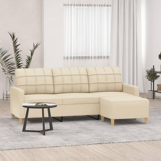 vidaXL Vidaxl - Sof&aacute; De 3 Plazas Con Taburete De Tela Crema 180 Cm